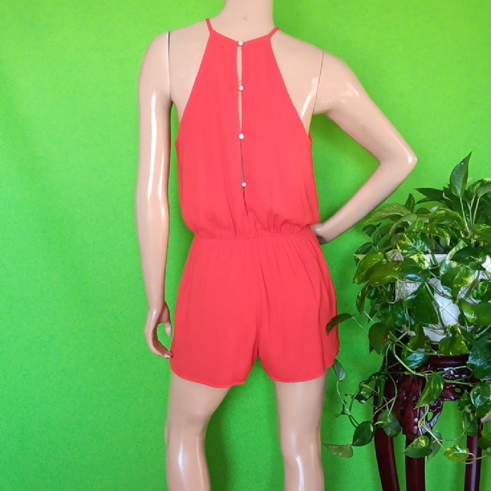 One Clothing Vibrant Red Halter Romper, Sz. Lg - Picture 4 of 7